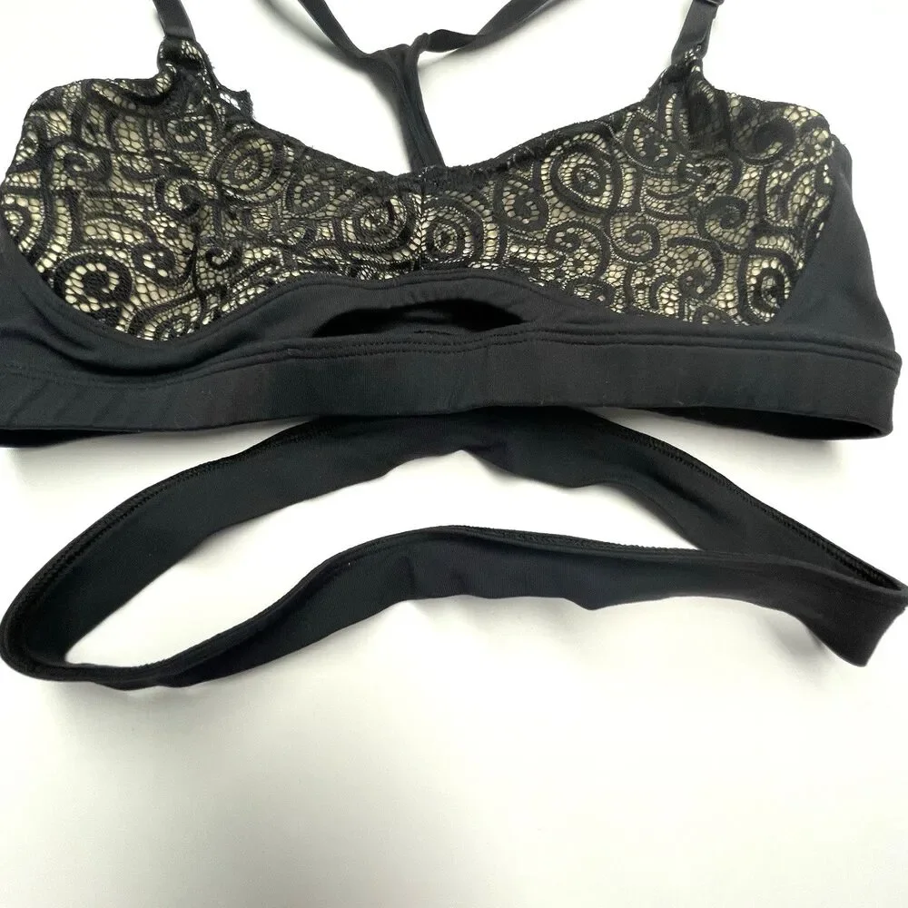 Bombshell Sportswear Bra Top Black Lace Waist Band Pullover Adjustable Size M - Picture 2 of 7